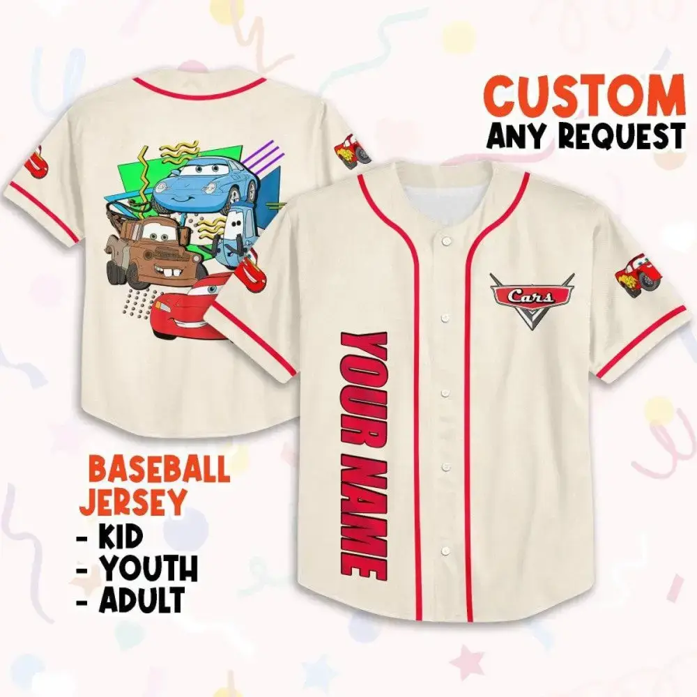 Customizable Cars Baseball Jersey For Kids, Youth & Adults - Add Your Name Now! Image