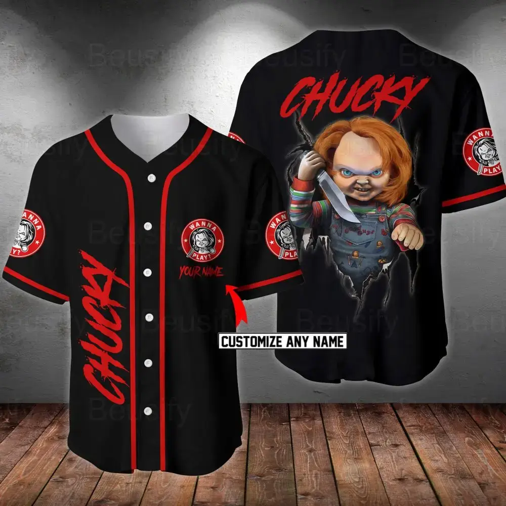 Customizable Chucky Baseball Jersey - Horror Fan Must-Have! Personalize With Your Name Image