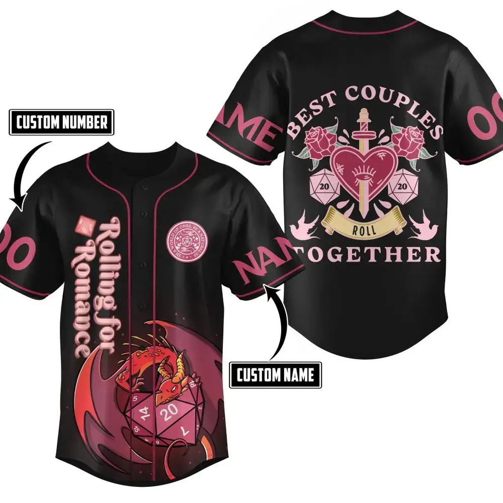 Customizable Couples Baseball Jersey - Rolling For Romance Design, Perfect Gift For Partners Image