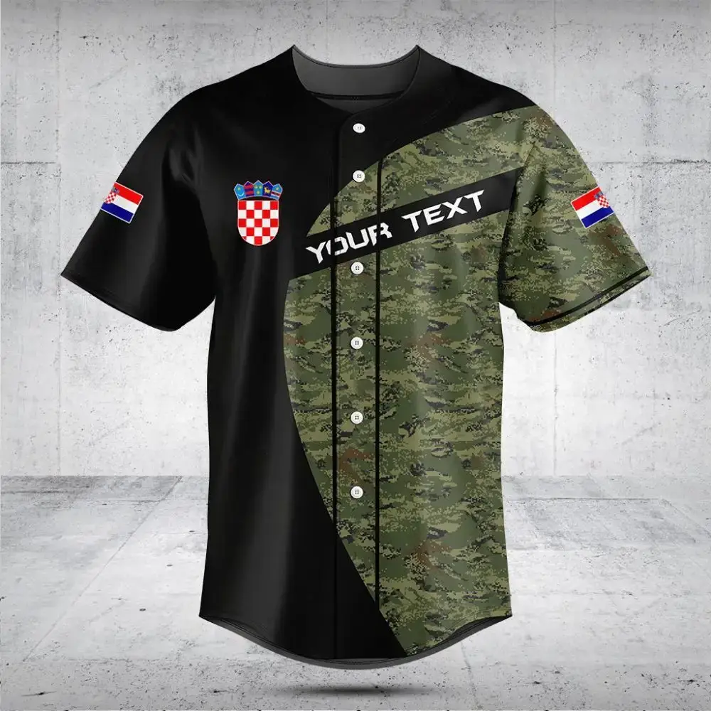 Customizable Croatia Flag Camo Baseball Jersey - Personalized Sportswear Gift Image