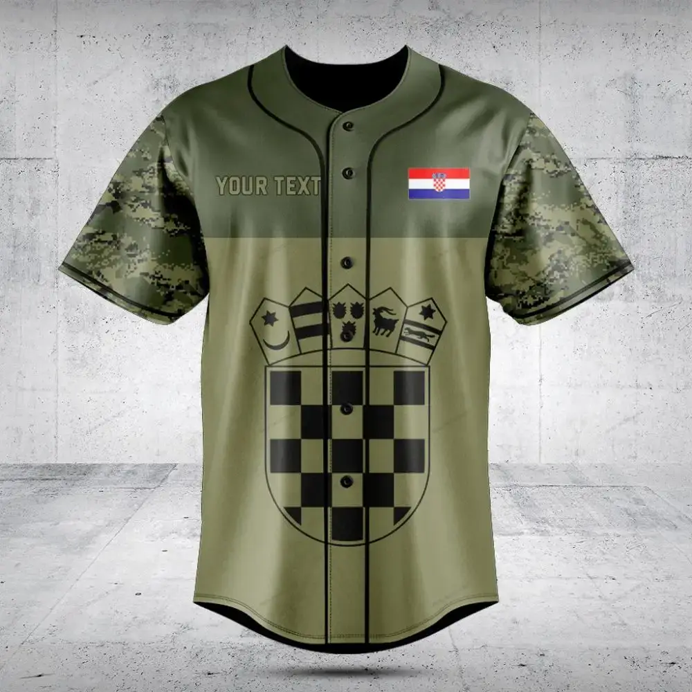 Customizable Croatia Military Baseball Jersey - Personalized Camo Design Image