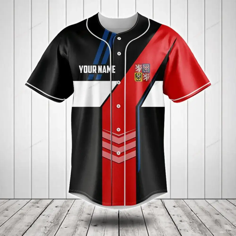 Customizable Czech Flag Baseball Jersey - Personalized Name & Unique Design Image