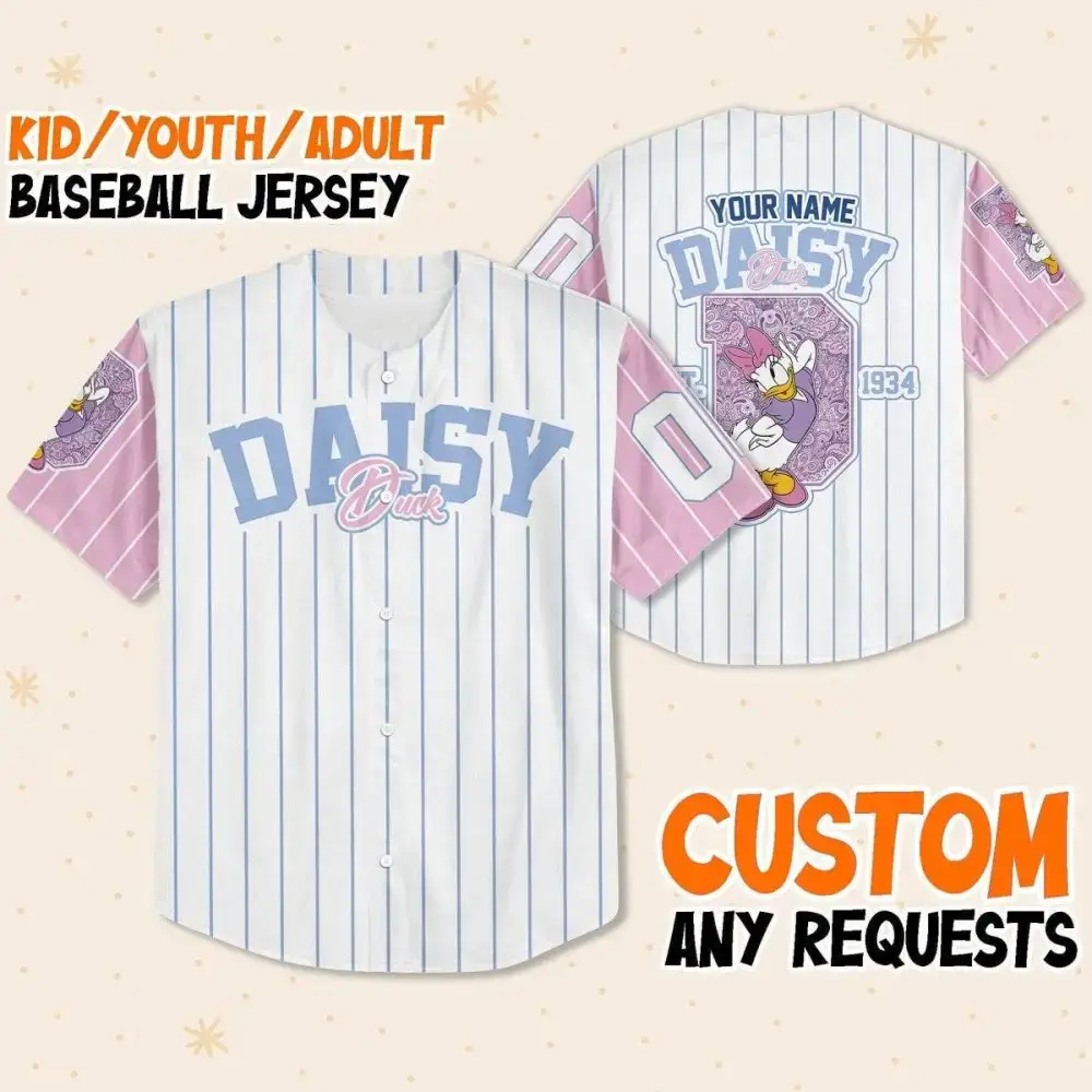 Customizable Daisy Duck Baseball Jersey For Kids/Youth/Adults – Unique & Personalized Gift! Image
