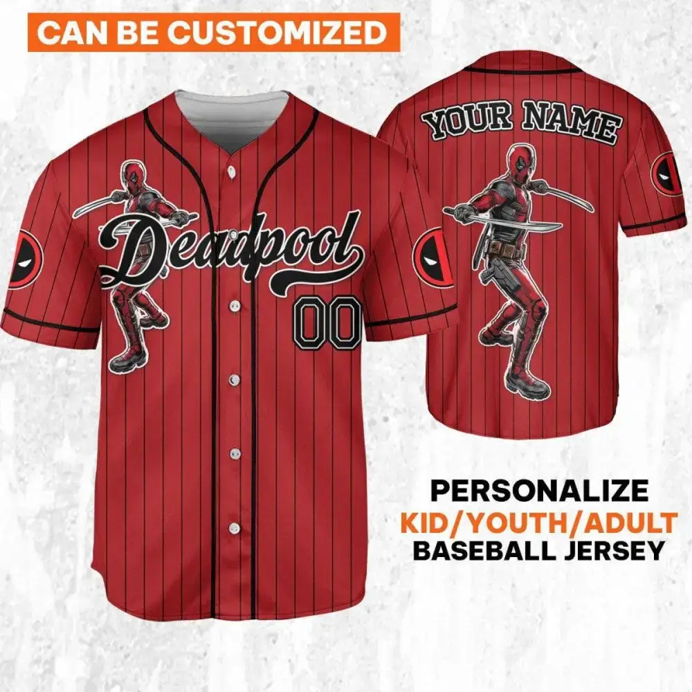 Customizable Deadpool Baseball Jersey For Kids, Youth & Adults - Add Your Name! Image