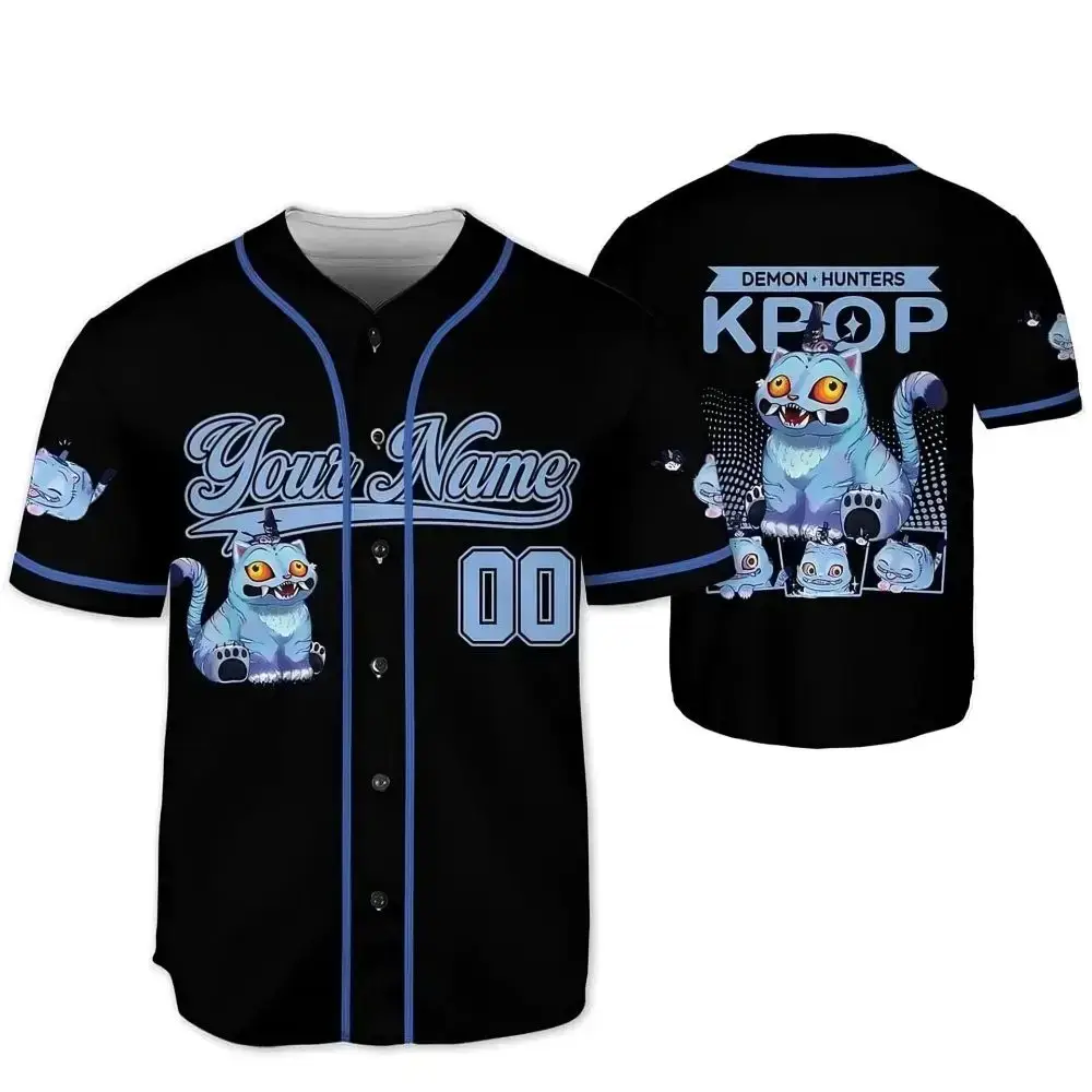 Customizable Demon Hunter Kpop Baseball Jersey - Unique Cartoon Design Image
