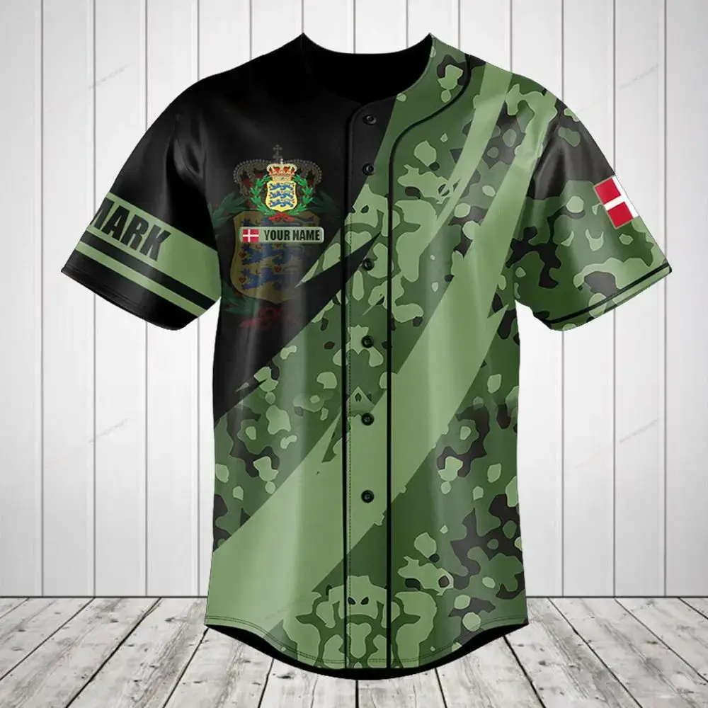 Customizable Denmark Camouflage Baseball Jersey - Personalized Name & Design Image