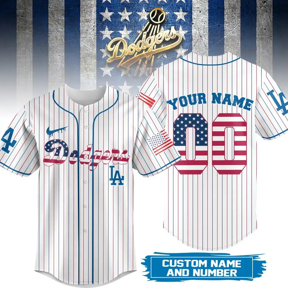 Customizable Dodgers Jersey – Personalize With Your Name & Number – Patriotic Design! Image