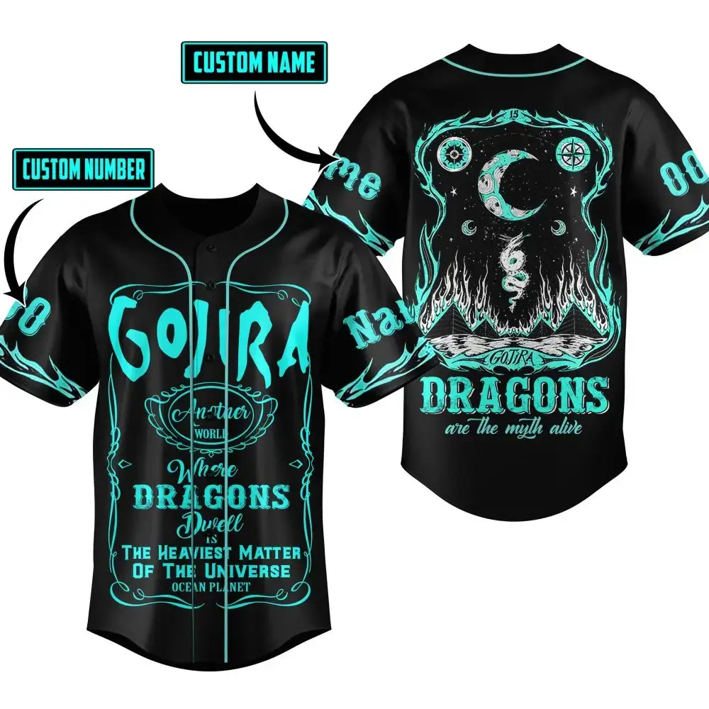 Customizable Dragon Design Baseball Jersey - Personalized Name/Number - Mythical Style Tee Image