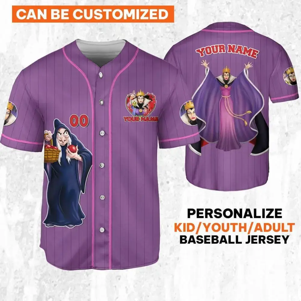 Customizable Evil Queen Baseball Jersey - Kids/Youth/Adult Sizes - Personalize Your Name! Image