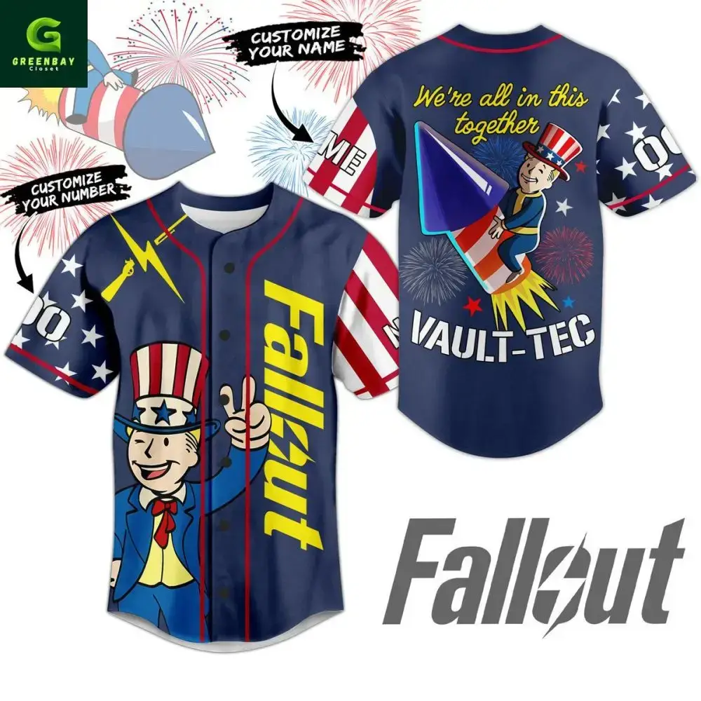 Customizable Fallout Baseball Jersey – Patriotic Vault-Tec Design For Gamers Image