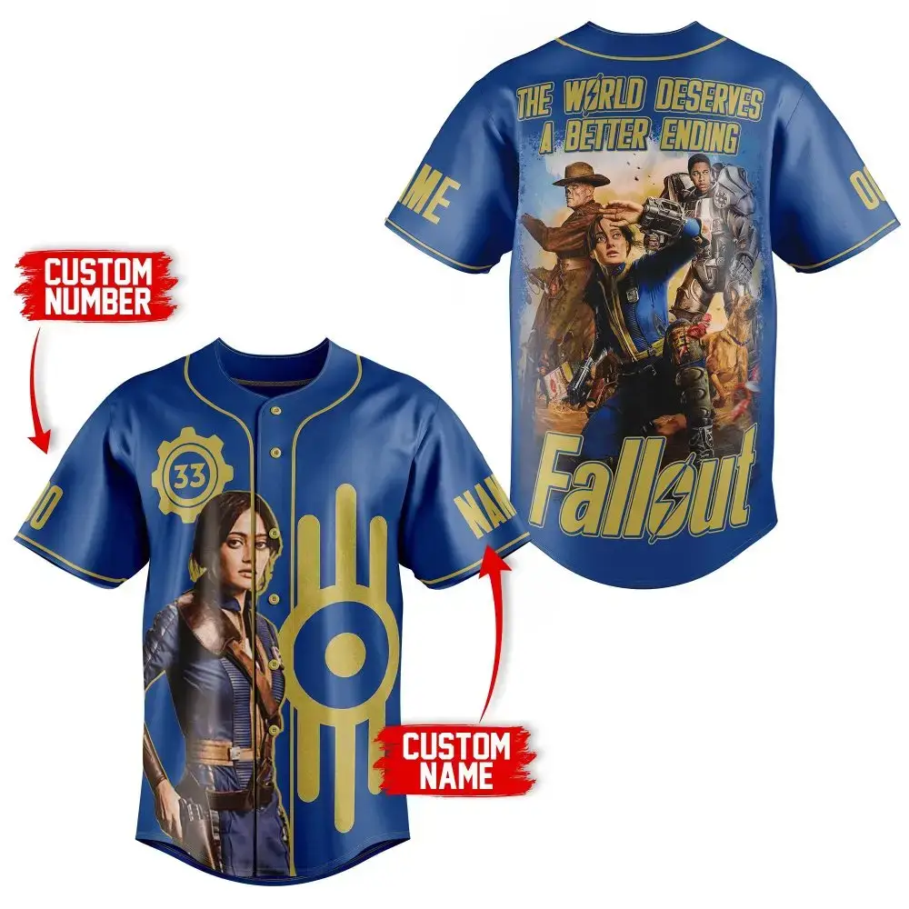 Customizable Fallout Baseball Jersey – Personalized Gamer Apparel With Name & Number Image