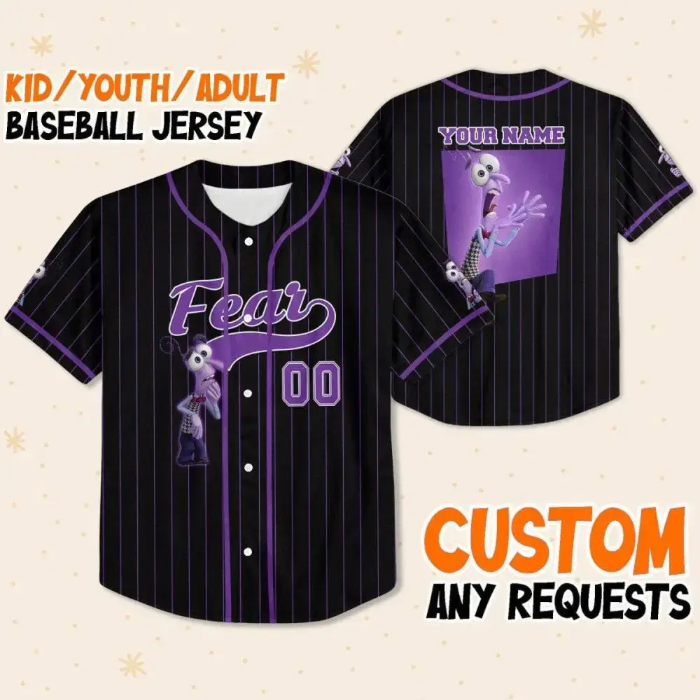 Customizable Fear Baseball Jersey - Kids/Youth/Adult , Personalize Name & Number Image