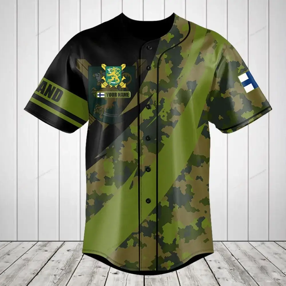 Customizable Finland Camo Baseball Jersey – Personalized Military Style Shirt Image