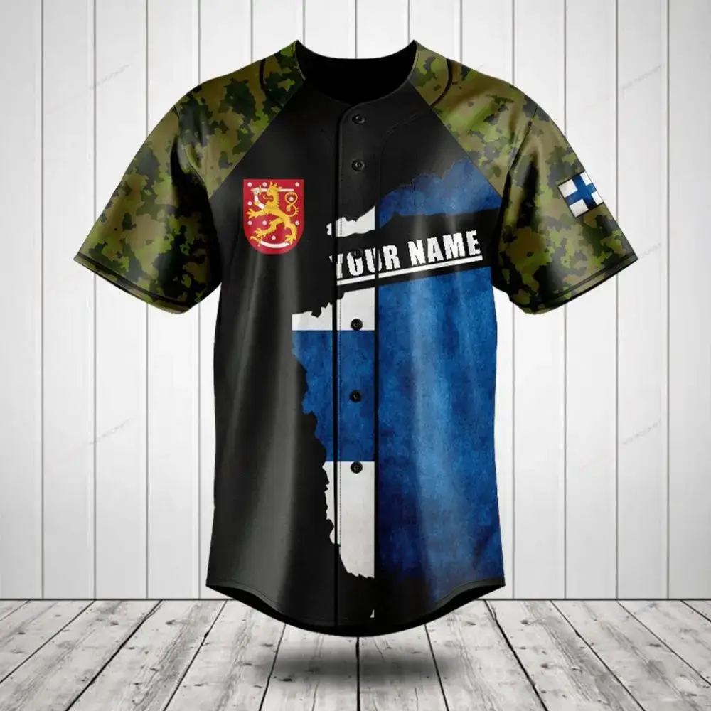 Customizable Finnish Flag Camo Baseball Jersey – Unique Gift With Personalized Name Image