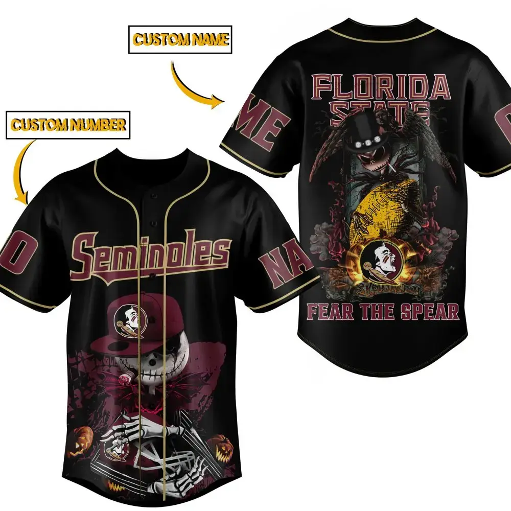 Customizable Florida State Seminoles Baseball Jersey - Add Name & Number - Fear The Spear Design Image