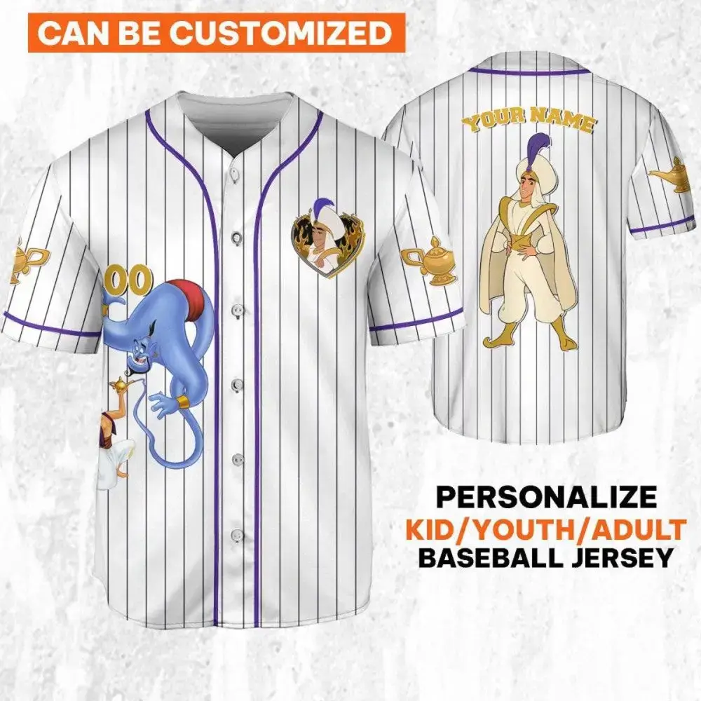 Customizable Genie-Themed Baseball Jersey For Kids/Youth/Adults – Add Your Name! Image