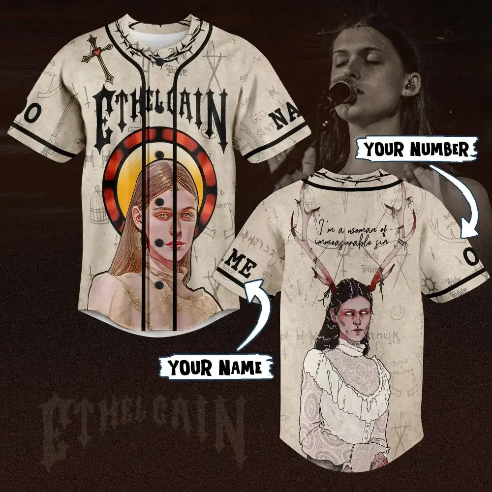 Customizable Gothic Art Baseball Jersey – Unique Design, Add Your Name & Number! Image