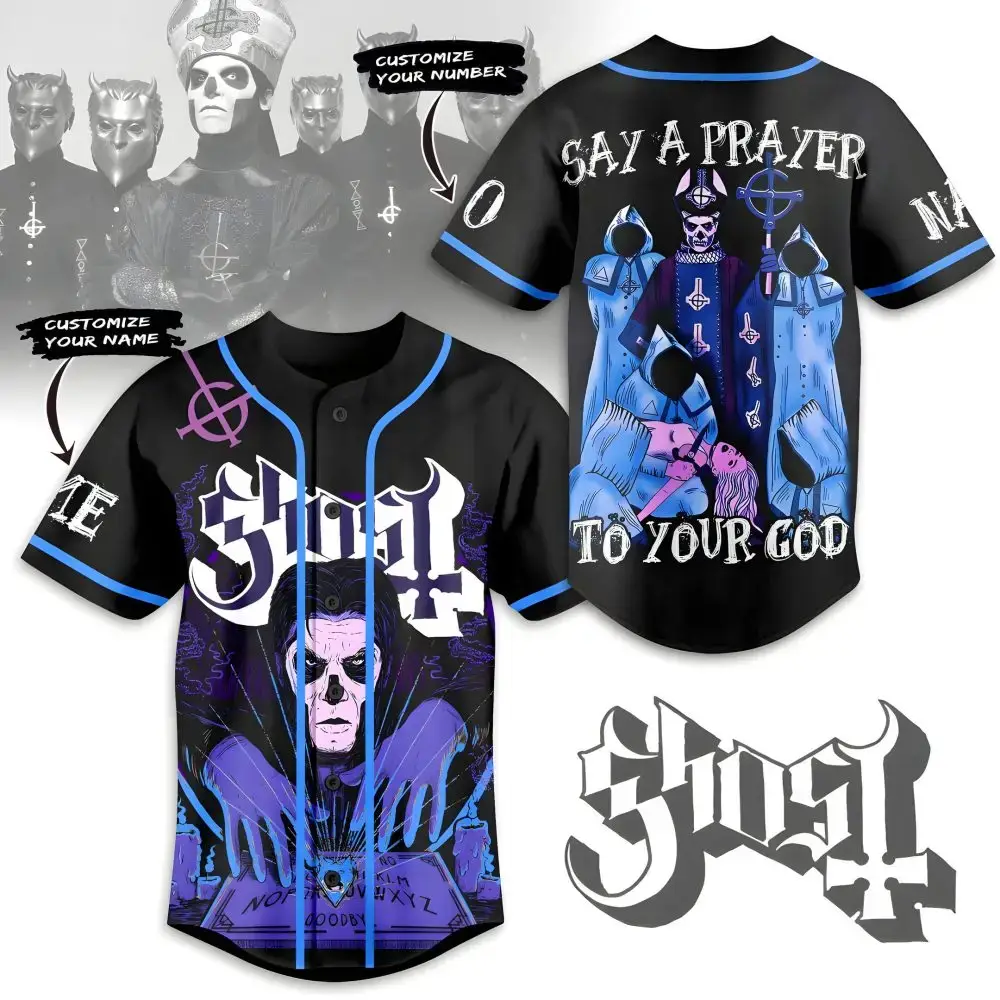 Customizable Gothic Baseball Jersey - Unique Ghost Design, Personalize Your Name & Number Image