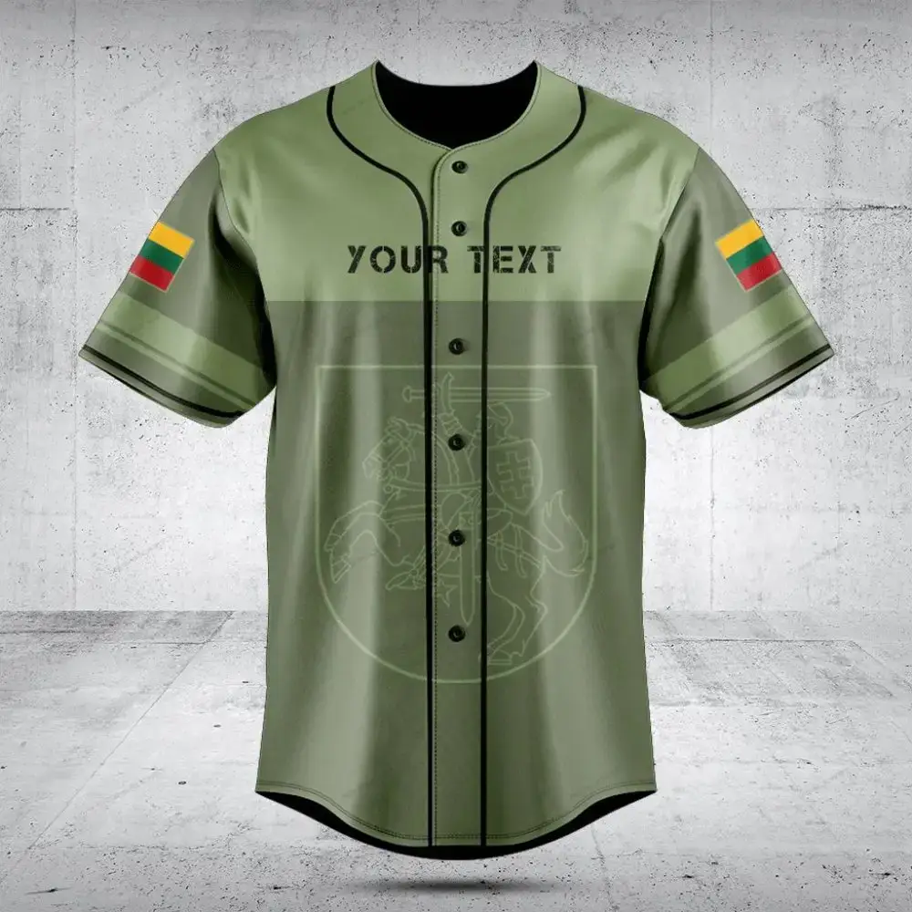 Customizable Green Baseball Jersey With Flag Patch - Personalized Sportswear Image
