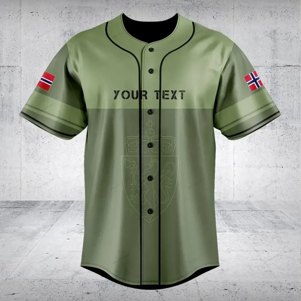 Customizable Green Baseball Jersey With Norwegian Flag - Personalized Sportswear Image
