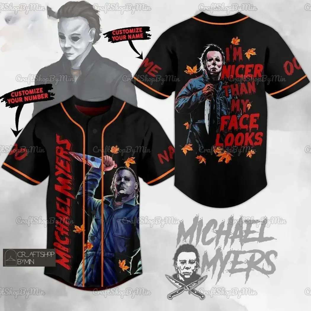 Customizable Halloween Baseball Jersey - Horror Character Design, Perfect Gift! Image