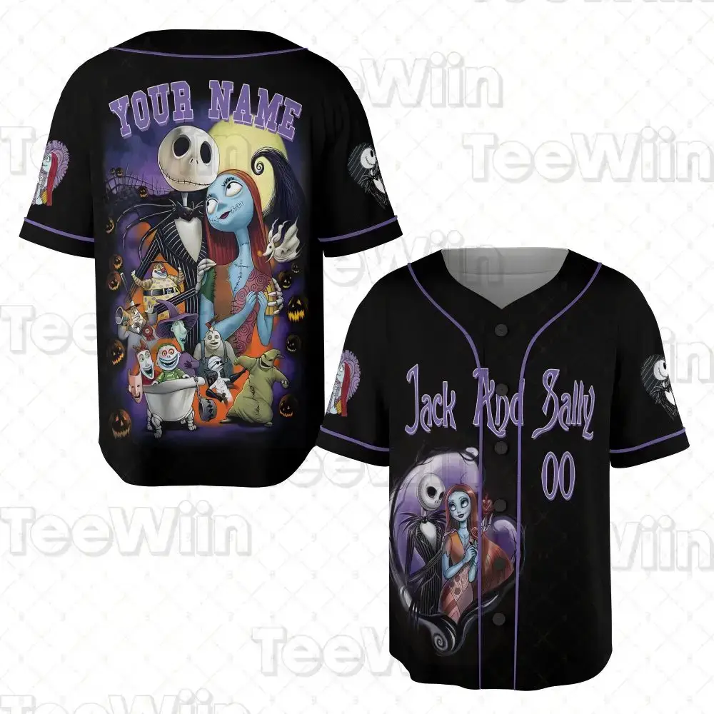 Customizable Halloween Baseball Jersey - Jack & Sally Design, Perfect Gift! Image