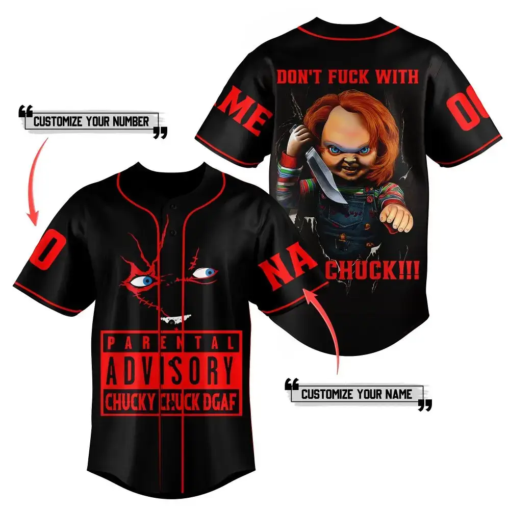 Customizable Horror Baseball Jersey - Add Your Name & Number - Bold Chucky Design Image