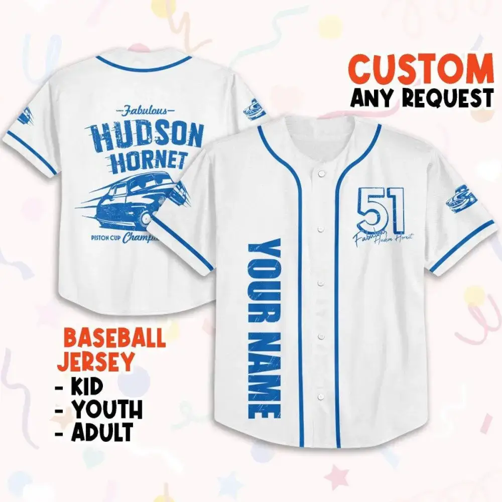 Customizable Hudson Hornet Baseball Jersey - Kids, Youth, Adult Sizes - Personalize Your Name! Image