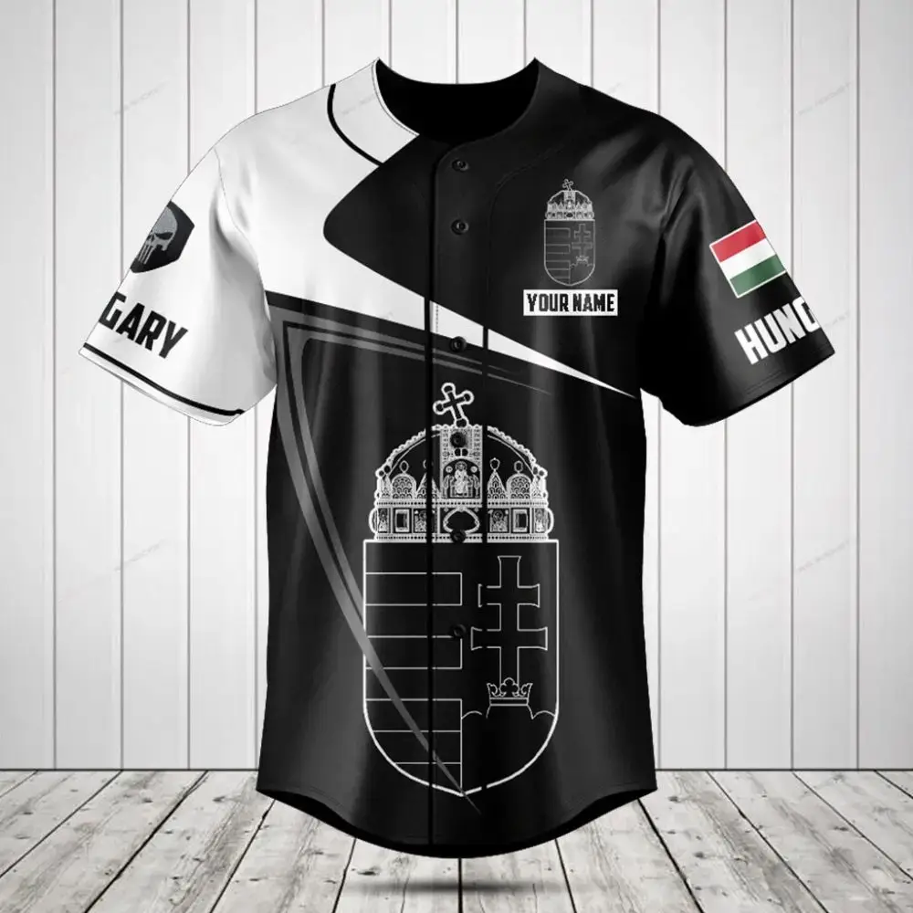 Customizable Hungary Flag Baseball Jersey - Personalized Sport Shirt With National Emblem Image