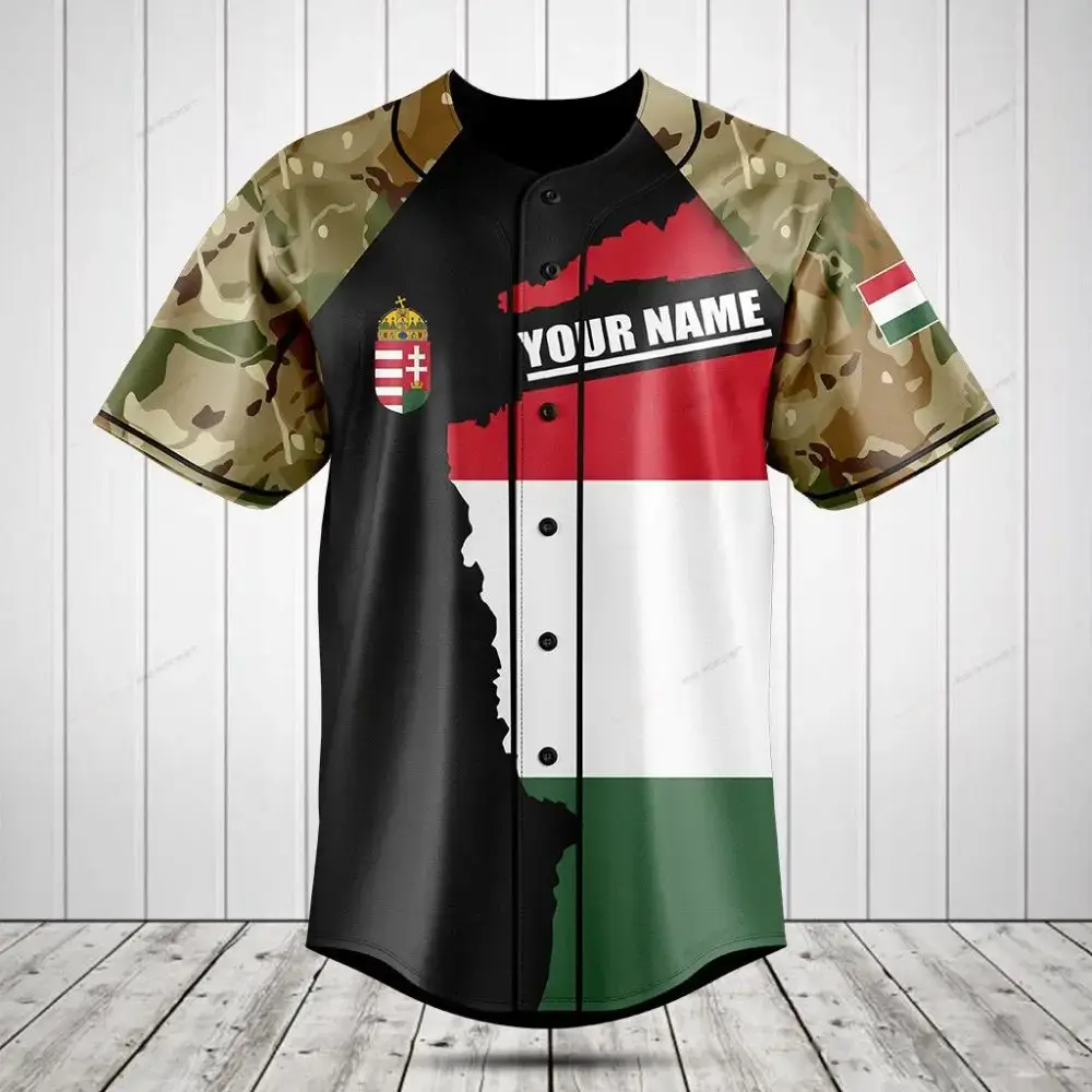 Customizable Hungary Flag Camo Baseball Jersey - Personalize Your Style! Image