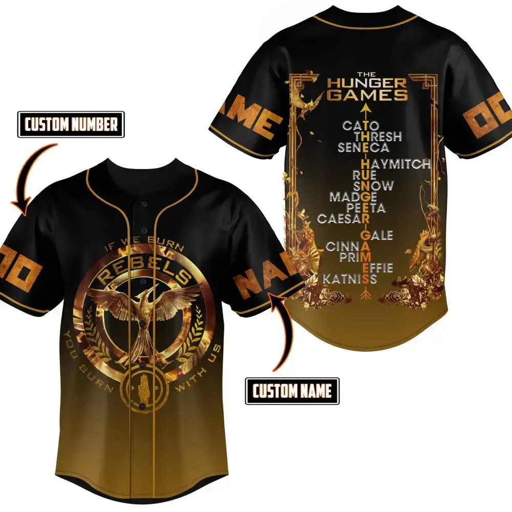 Customizable Hunger Games Baseball Jersey – Add Name & Number – Perfect Fan Gift! Image
