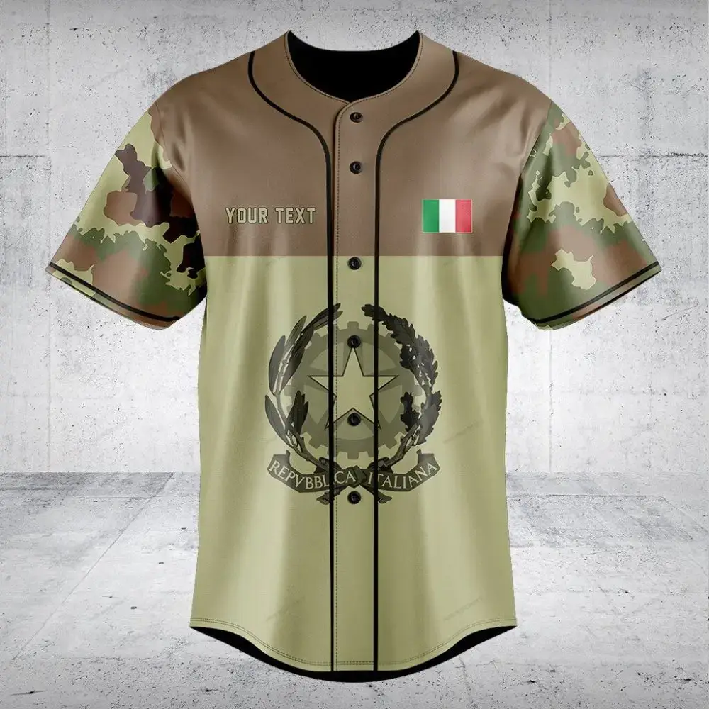 Customizable Italian Camo Baseball Jersey - Military Style, High-Quality Fabric Image