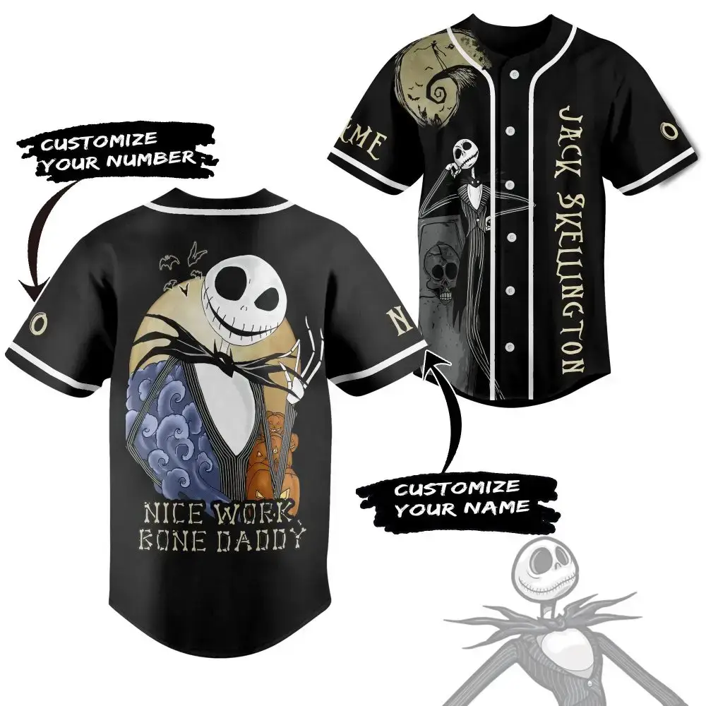 Customizable Jack Skellington Baseball Jersey - Personalized Halloween Gift For Fans Image