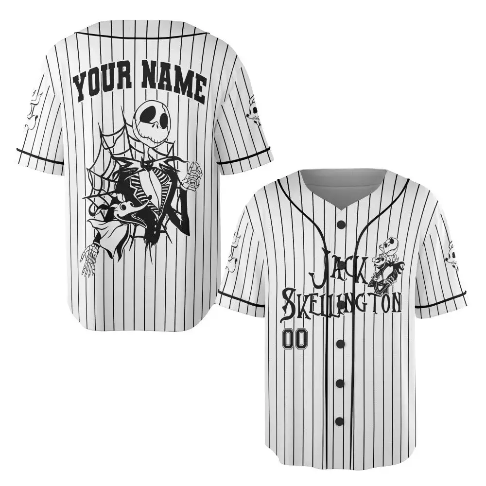 Customizable Jack Skellington Baseball Jersey - Personalized Halloween Gift For Fans Image