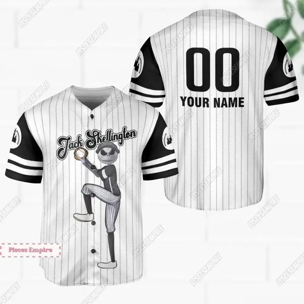 Customizable Jack Skellington Baseball Jersey - Personalized Halloween Sports Apparel Image