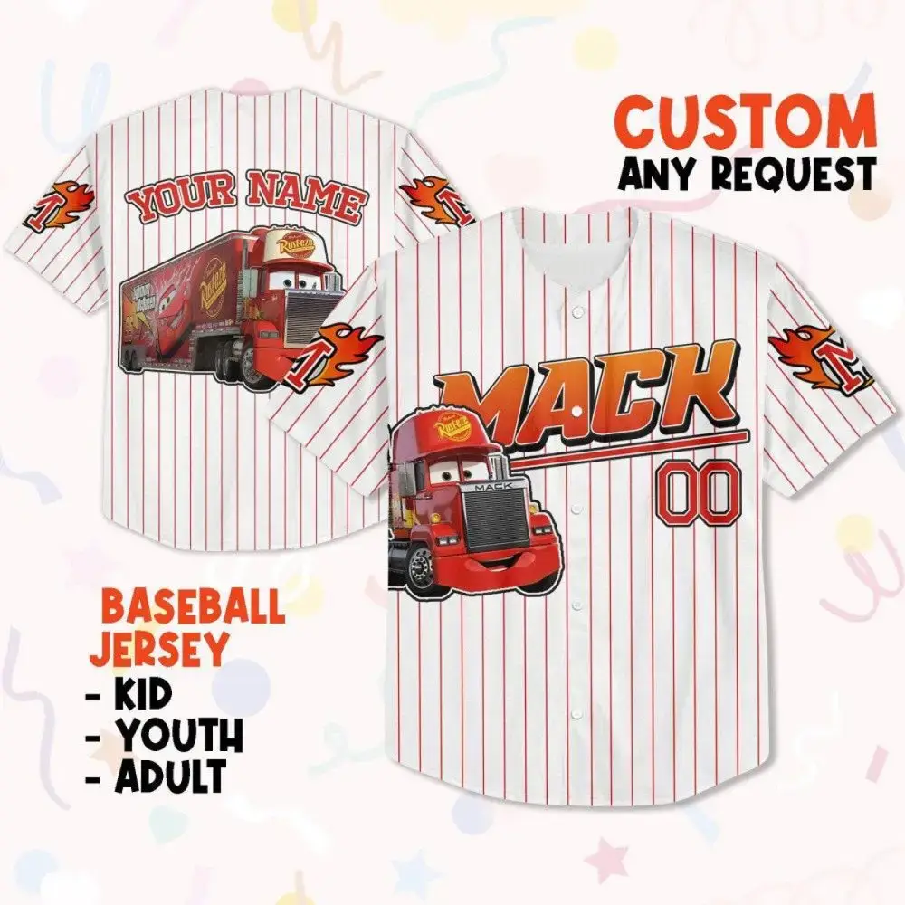 Customizable Kids' Baseball Jersey - Fun Cartoon Truck Design, Available In Youth & Adult Sizes Image