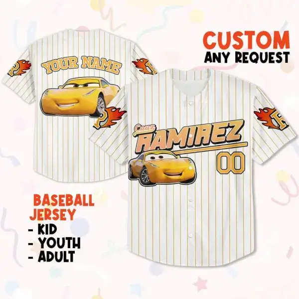 Customizable Kids' Baseball Jersey With Cool Car Design - Perfect For All Ages! Image