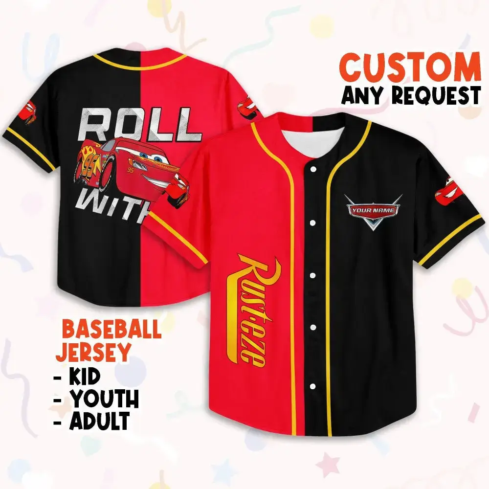 Customizable Kids/Adult Baseball Jersey - Lightning Mcqueen Theme - Perfect Gift! Image