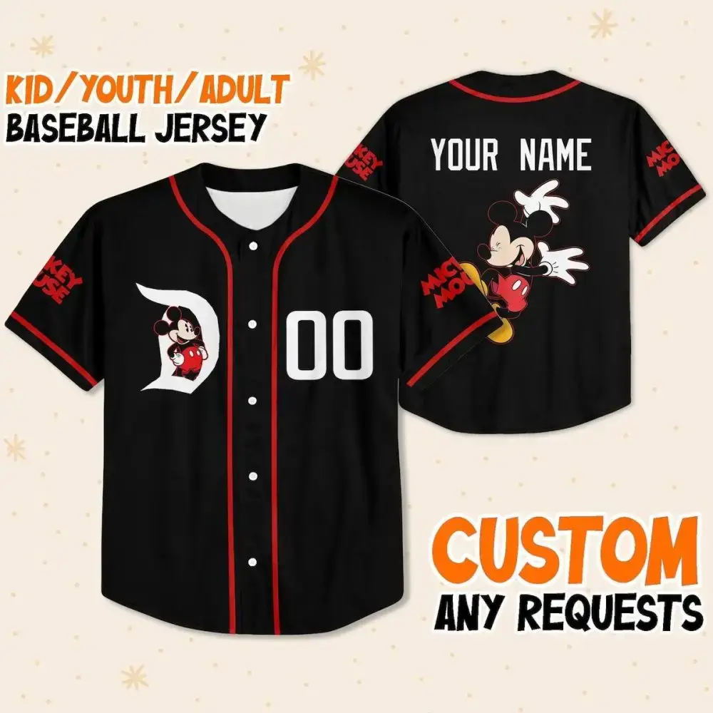 Customizable Kids/Adult Mickey Mouse Baseball Jersey - Personalize Your Name & Number! Image