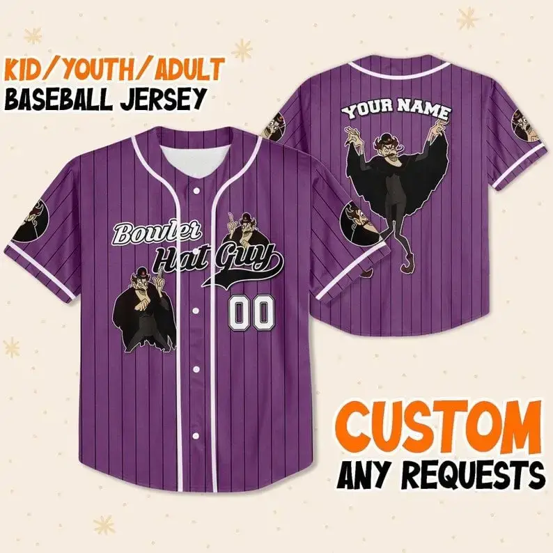 Customizable Kids/Youth/Adult Baseball Jersey - Bowler Hat Guy Design - Personalize Your Name! Image