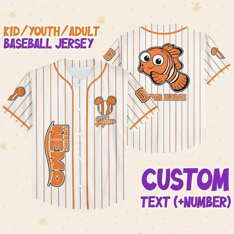 Customizable Kids/Youth/Adult Baseball Jersey - Fun Fish Design, Add Name & Number Image