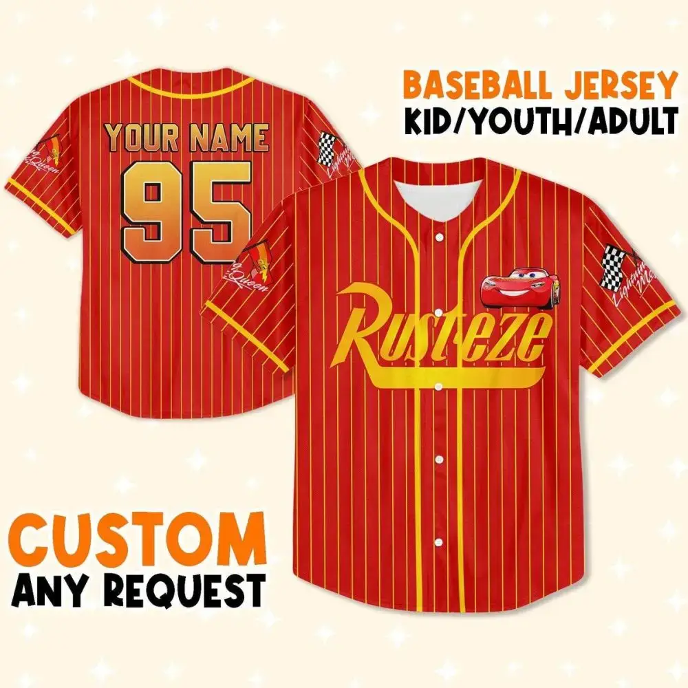 Customizable Kids/Youth/Adult Lightning Mcqueen Baseball Jersey - Add Name & Number! Image