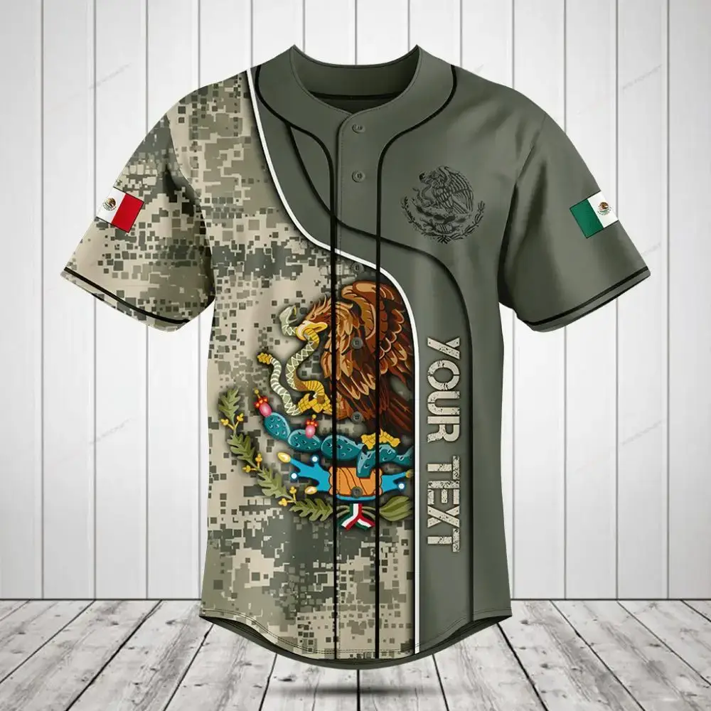 Customizable Mexican Flag Baseball Jersey - Digital Camo Design, Perfect For Sports Fans & Gifting Image