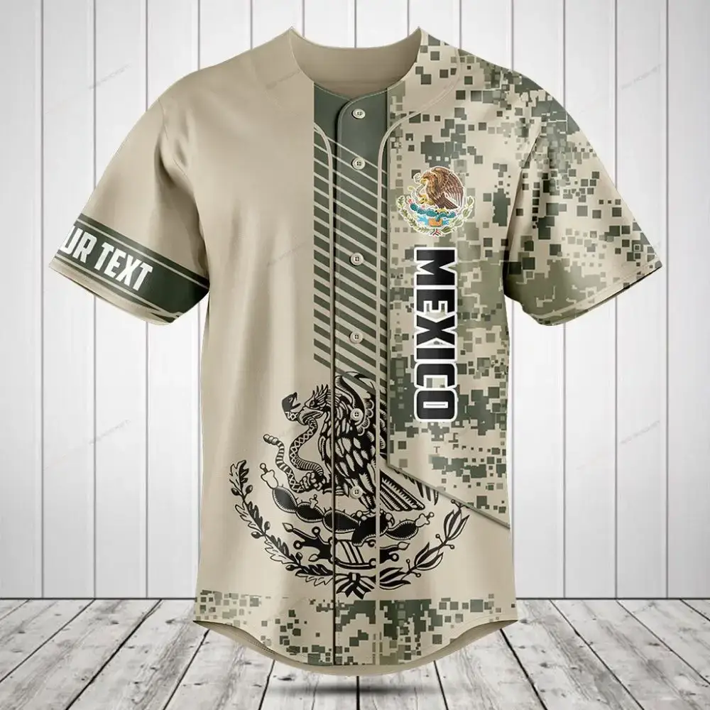 Customizable Mexico Baseball Jersey - Digital Camo Design, Personalized Text Option Image