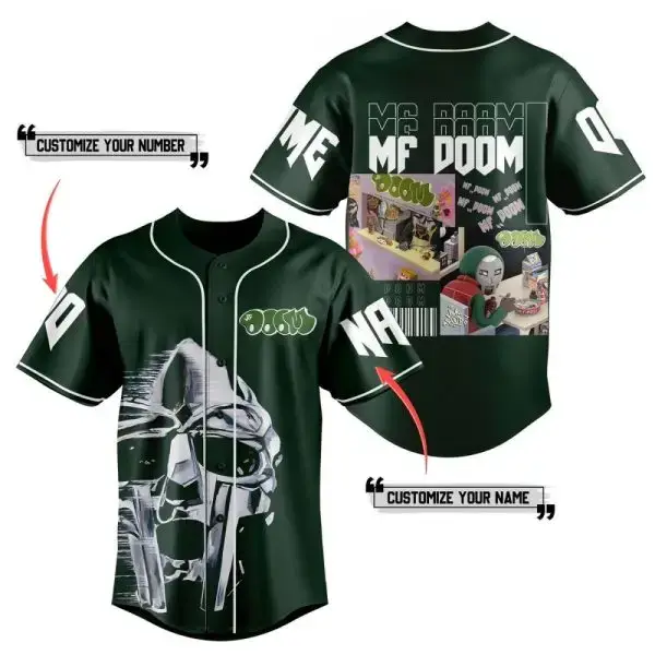 Customizable Mf Doom Baseball Jersey - Personalize Name & Number, Dark Green Limited Edition Image