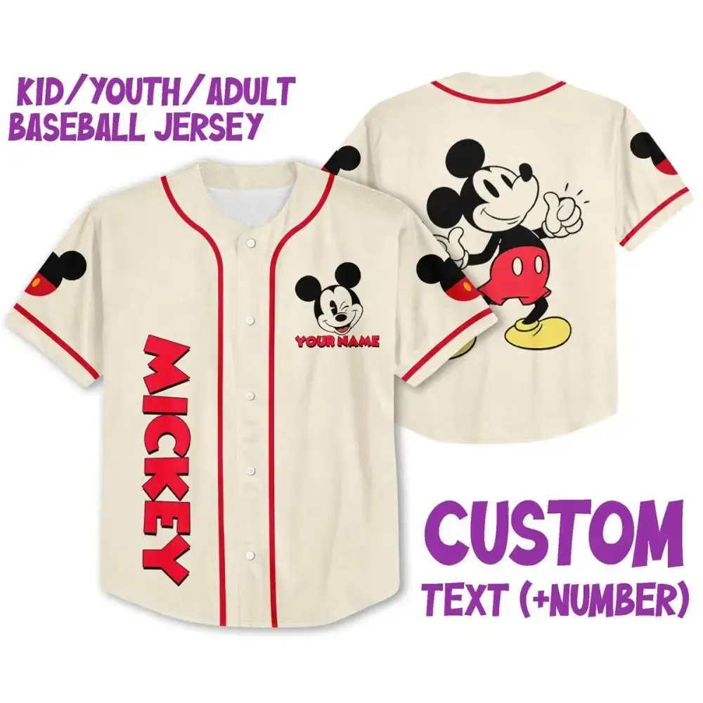 Customizable Mickey Baseball Jersey For Kids/Youth/Adults - Add Name & Number! Image