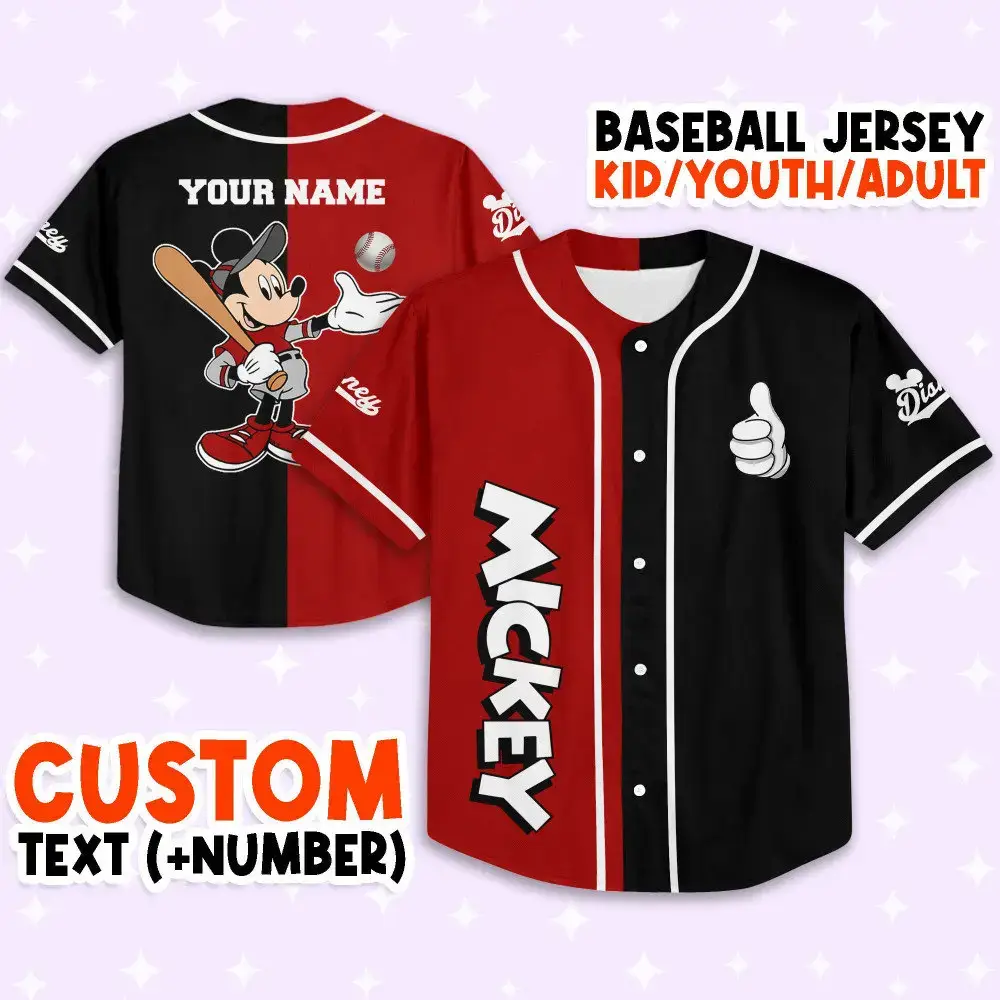 Customizable Mickey Baseball Jersey For Kids/Youth/Adults - Add Your Name & Number! Image