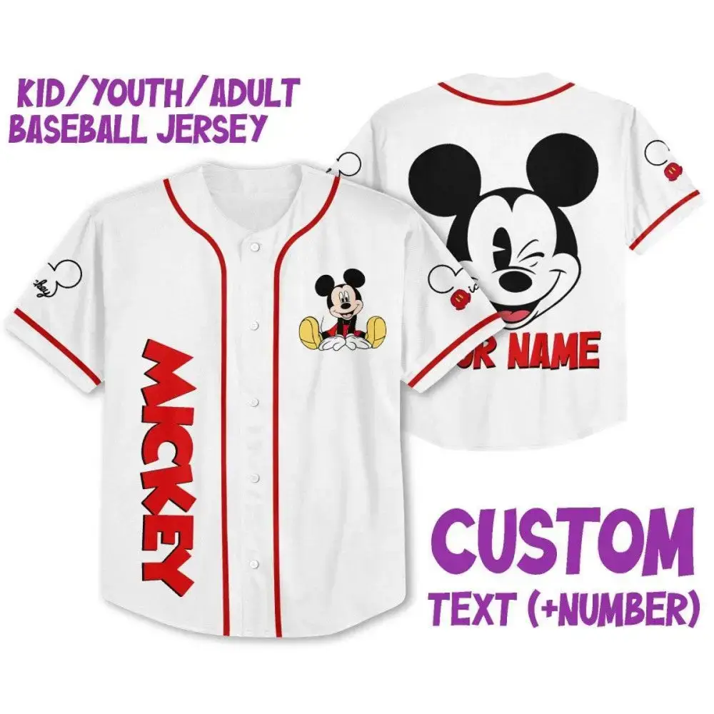 Customizable Mickey Baseball Jersey For Kids/Youth/Adults - Add Your Name & Number! Image