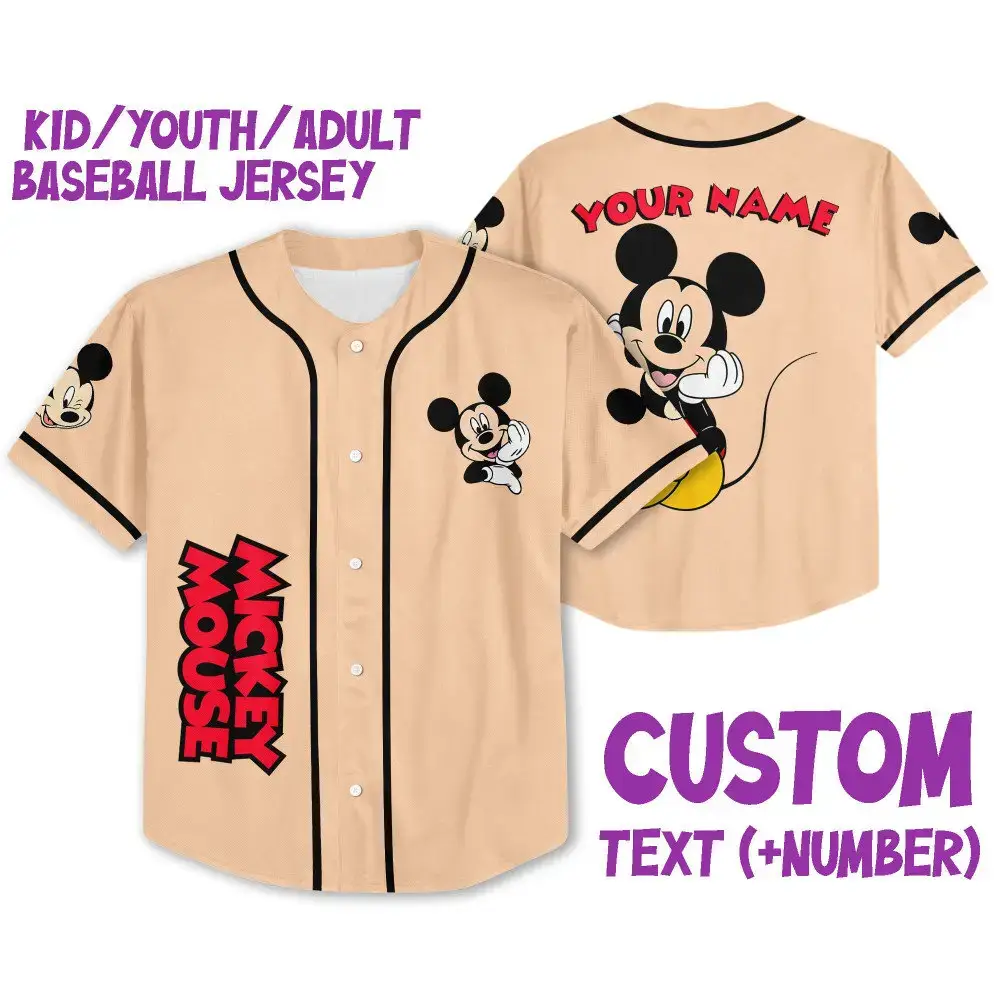 Customizable Mickey Mouse Baseball Jersey For Kids/Youth/Adults - Add Your Name & Number! Image