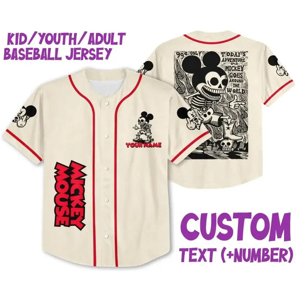 Customizable Mickey Mouse Baseball Jersey - Kids, Youth, Adult Sizes - Add Your Name & Number! Image